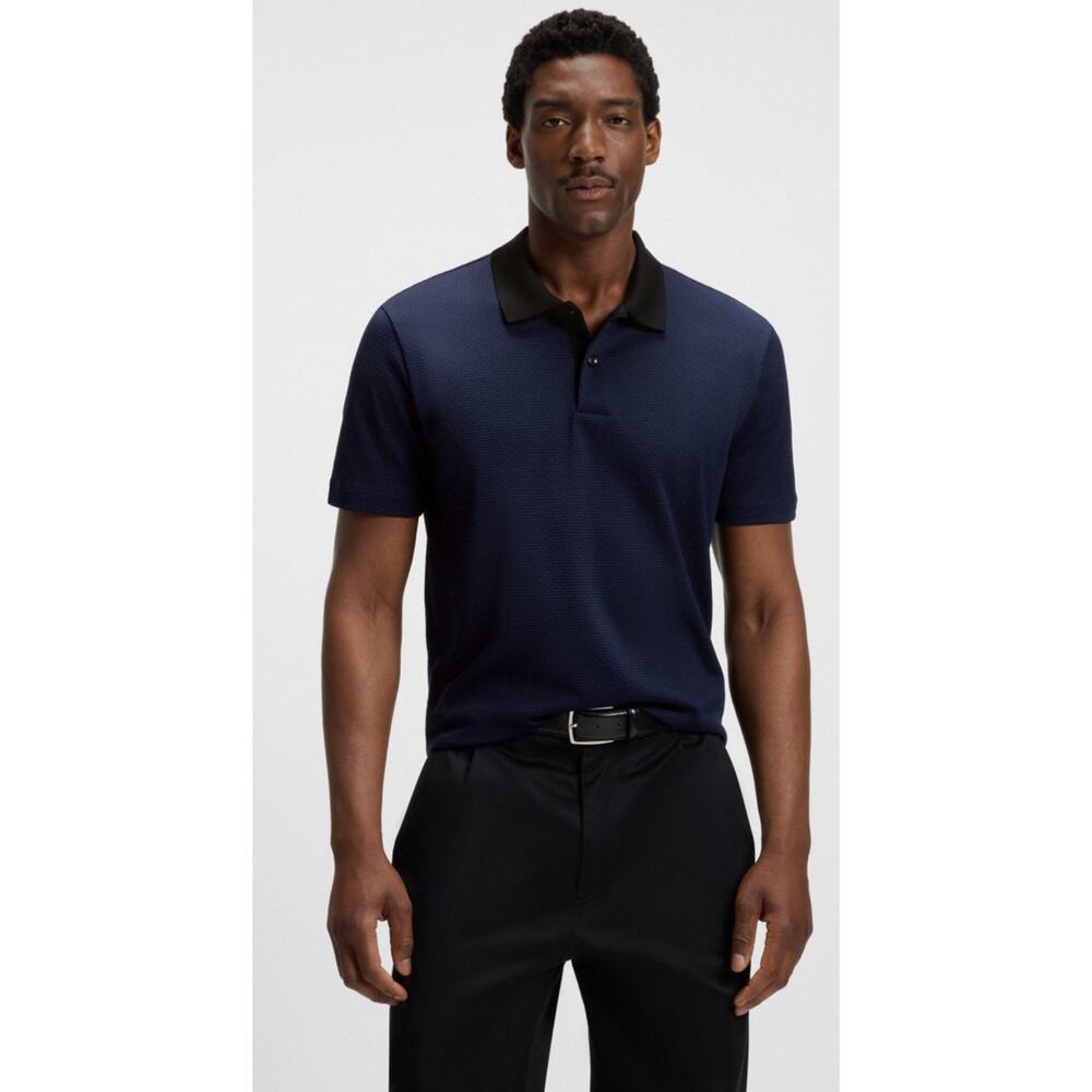 Hugo Boss Polo Button Fitted Cotton Blue Preppy Minimalist Comfortable Academy L
